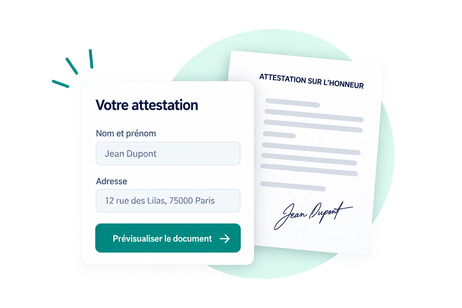 Formulaire et aperçu d'attestation en temps réel